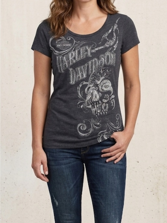 Harley-Davidson Tops - Vintage Harley-Davidson Embellished Skull Graphic T-Shirt- Cutout Back Detail